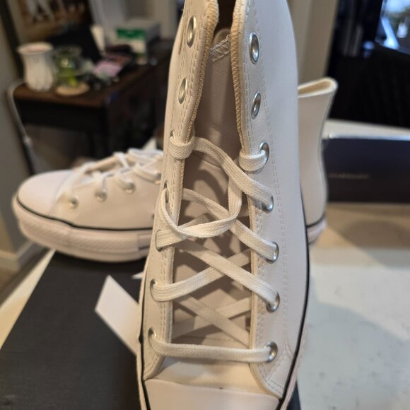 Converse Chuck Taylor All Star Platform WHITE Leather High Top MENS SIZE 10 NEW - Picture 2 of 13